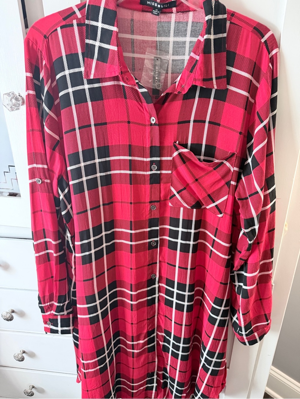 Miss Lili Red and Black Plaid Button-Up Tunic - Picture 8 of 10